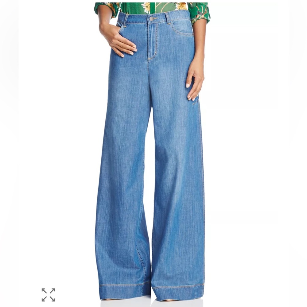Alice + Olivia Wide Leg High Rise Medium Wash Jeans